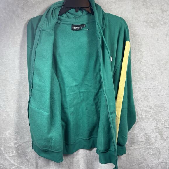 Peanuts Snoopy NEW Sweatshirt Hoodie Jacket Women Large Full Zip Green Football - Picture 6 of 10